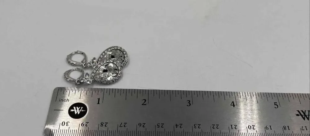 Givenchy Crystal Teardrop Dangle Earrings Silver Tone Rhinestone Leverback Authe